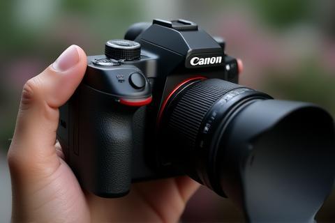 Close-up de uma câmera DSLR